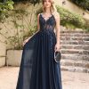 Elegant Navy Blue A-Line Prom Dress Formal Evening Gown