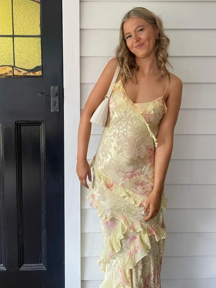 Elegant Floral Sling Maxi Dress for Women