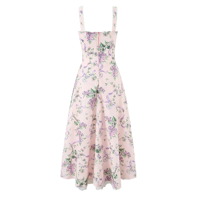 Elegant Floral Print Spaghetti Strap Midi Dress for Women - Image 4