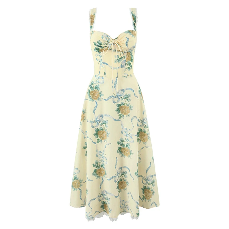 Elegant Floral Print Spaghetti Strap Midi Dress for Women - Image 3