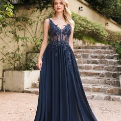 Alternative view of Elegant Navy Blue A-Line Prom Dress Formal Evening Gown